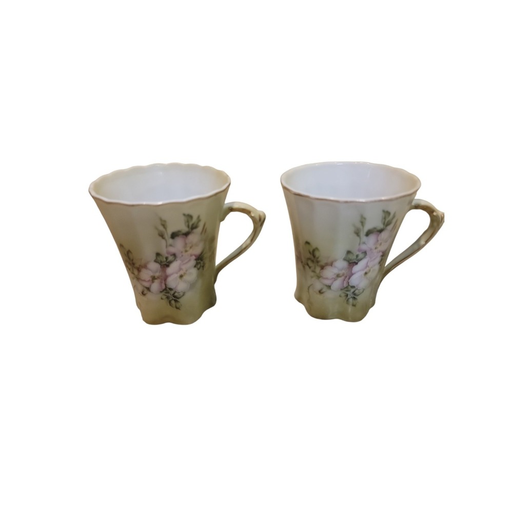 Nippon Hand Painted Japan Floral Chocolate Cups 3" Tall. Set Of 2.